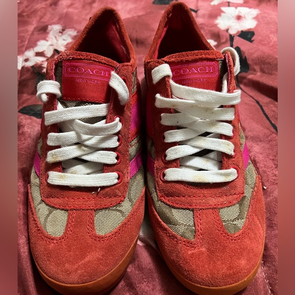 Coach Red and Pink Women's Sneakers - Picture 1 of 8
